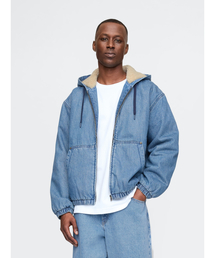 オーバーサイズ 裏ボア デニム ジップアップパーカー