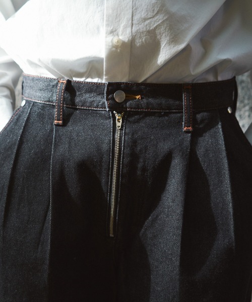 CamphorWood × Wrangler 】front zip wide baggy broken denim