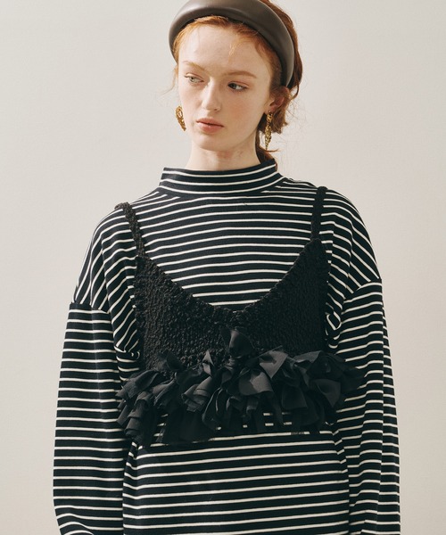 新品未使用 ラベルエチュード labelleetude ニットビスチェ セール】ニッティングパターンボリュームフリルニットビスチェ