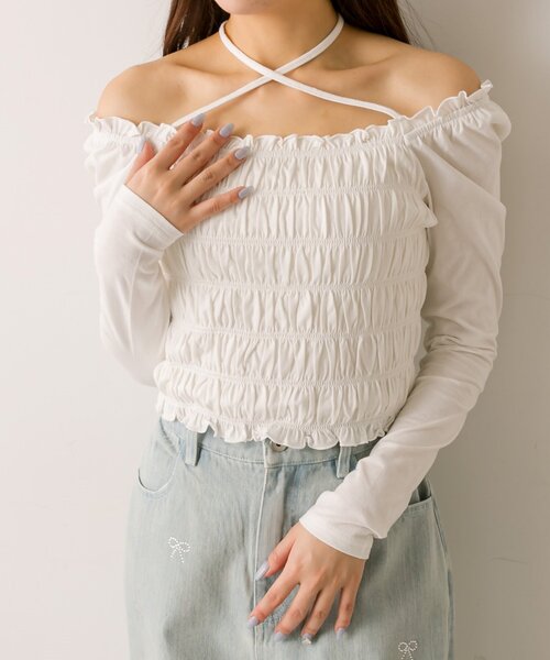 OLIVE des OLIVE（オリーブデオリーブ）の「シャーリングロンT（Tシャツ/カットソー・レディース・オフホワイト/アイボリー/ホワイト/ブラック・FREE）」の19枚目の写真