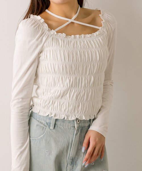 OLIVE des OLIVE（オリーブデオリーブ）の「シャーリングロンT（Tシャツ/カットソー・レディース・オフホワイト/アイボリー/ホワイト/ブラック・FREE）」の21枚目の写真