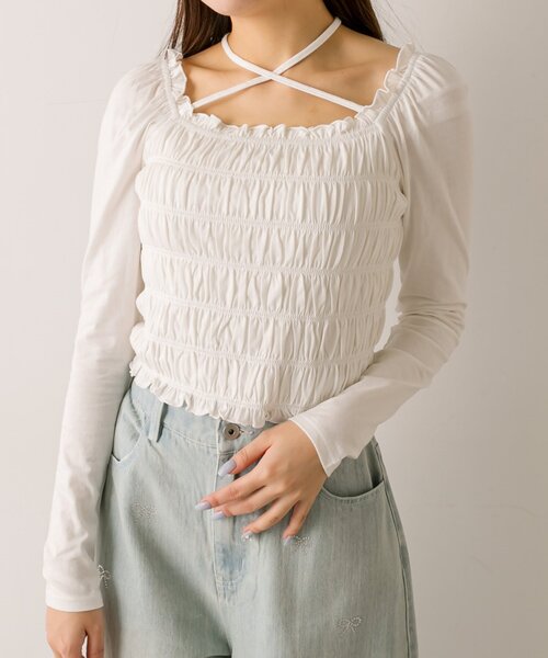 OLIVE des OLIVE（オリーブデオリーブ）の「シャーリングロンT（Tシャツ/カットソー・レディース・オフホワイト/アイボリー/ホワイト/ブラック・FREE）」の2枚目の写真