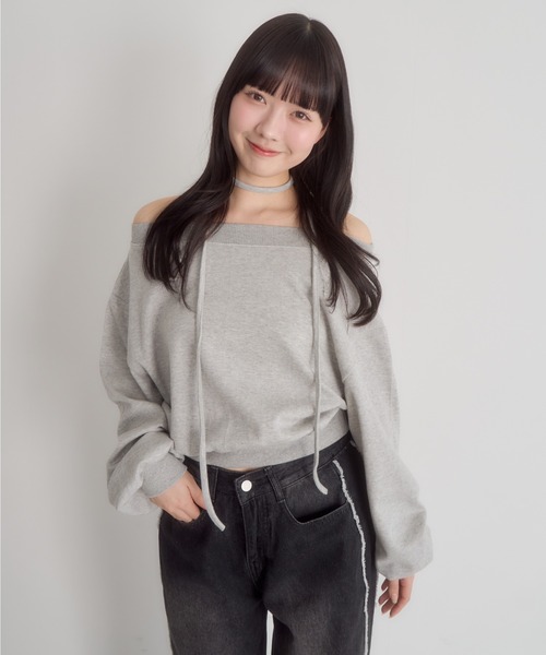 mellowneon（メロウネオン）の「チョーカーセットオフショルスウェット（スウェット・レディース・アイボリー/ブラック/グレー・FREE）」の8枚目の写真