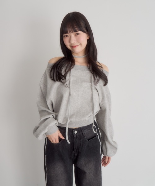 mellowneon（メロウネオン）の「チョーカーセットオフショルスウェット（スウェット・レディース・アイボリー/ブラック/グレー・FREE）」の9枚目の写真