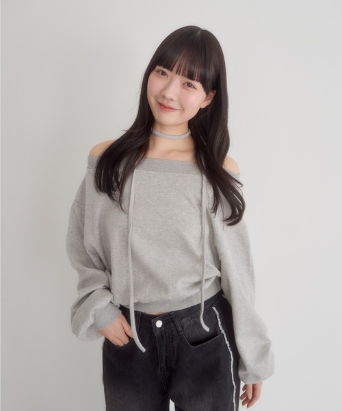 mellowneon（メロウネオン）の「チョーカーセットオフショルスウェット（スウェット・レディース・アイボリー/ブラック/グレー・FREE）」の10枚目の写真