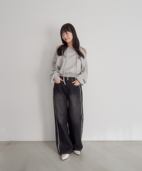 mellowneon（メロウネオン）の「チョーカーセットオフショルスウェット（スウェット・レディース・アイボリー/ブラック/グレー・FREE）」の11枚目の写真