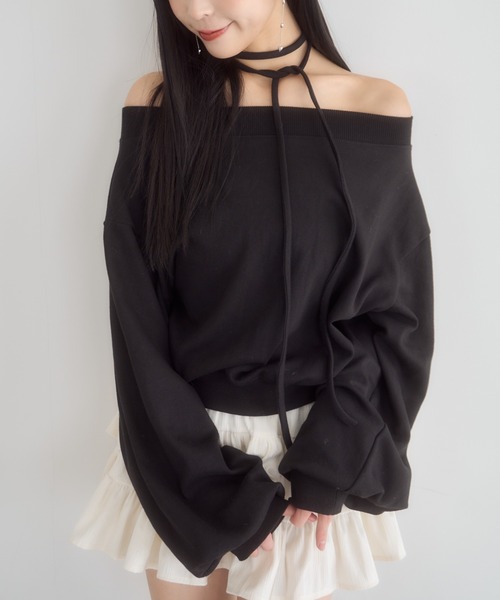 mellowneon（メロウネオン）の「チョーカーセットオフショルスウェット（スウェット・レディース・アイボリー/ブラック/グレー・FREE）」の14枚目の写真