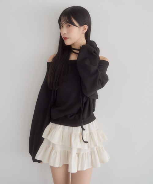 mellowneon（メロウネオン）の「チョーカーセットオフショルスウェット（スウェット・レディース・アイボリー/ブラック/グレー・FREE）」の16枚目の写真