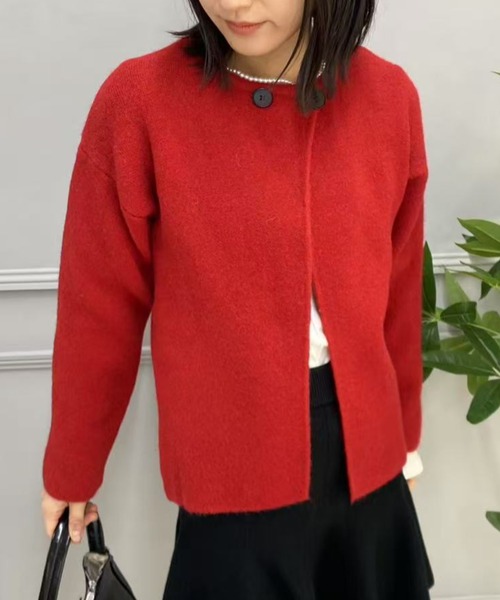 mebole(メボレ)の「2つボタン ラウンドネックニットカーディガン(カーディガン/ボレロ・レディース・ブラック/グレー/レッド/ホワイト・FREE)」の22枚目の写真