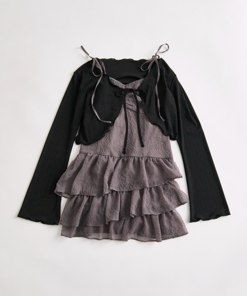 OLIVE des OLIVE（オリーブデオリーブ）の「フリルキャミワンピースとボレロのセット（ワンピース・レディース・チャコールグレー/サックスブルー/オフホワイト/ブラック系その他/イエロー/アイボリー/ネイビー/ブラック・FREE）」の9枚目の写真