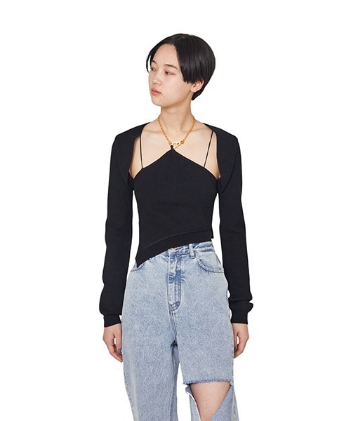 rokh（ロク）の「Rokh / ロク：CHAIN HALTER NECK KNIT TOP WITH SLEEVE：R24SF302[ANN]（Tシャツ/カットソー・レディース・ブラック・S）」の7枚目の写真