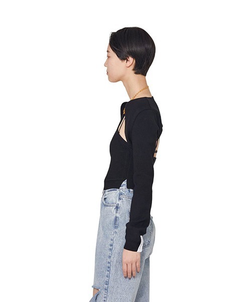 rokh（ロク）の「Rokh / ロク：CHAIN HALTER NECK KNIT TOP WITH SLEEVE：R24SF302[ANN]（Tシャツ/カットソー・レディース・ブラック・S）」の8枚目の写真