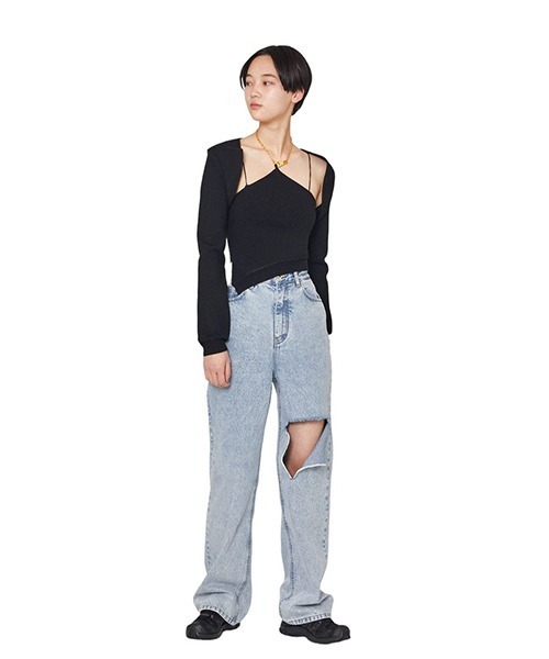 rokh（ロク）の「Rokh / ロク：CHAIN HALTER NECK KNIT TOP WITH SLEEVE：R24SF302[ANN]（Tシャツ/カットソー・レディース・ブラック・S）」の10枚目の写真