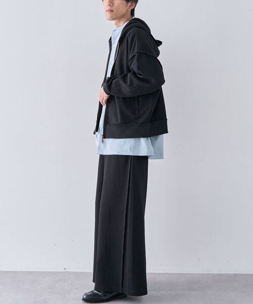 CRAFT STANDARD BOUTIQUE(クラフトスタンダードブティック)の「【ユニセックス】ダブルフェイスカットオフZIPパーカー(カーディガン/ボレロ・レディース・ベージュ/グレー/ブラック・L/M/S)」の8枚目の写真