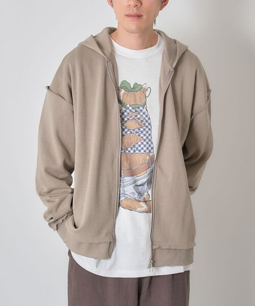 CRAFT STANDARD BOUTIQUE(クラフトスタンダードブティック)の「【ユニセックス】ダブルフェイスカットオフZIPパーカー(カーディガン/ボレロ・レディース・ベージュ/グレー/ブラック・L/M/S)」の11枚目の写真