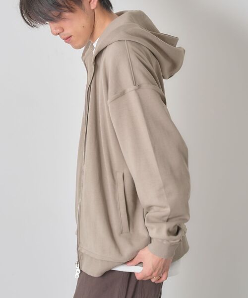 CRAFT STANDARD BOUTIQUE(クラフトスタンダードブティック)の「【ユニセックス】ダブルフェイスカットオフZIPパーカー(カーディガン/ボレロ・レディース・ベージュ/グレー/ブラック・L/M/S)」の12枚目の写真