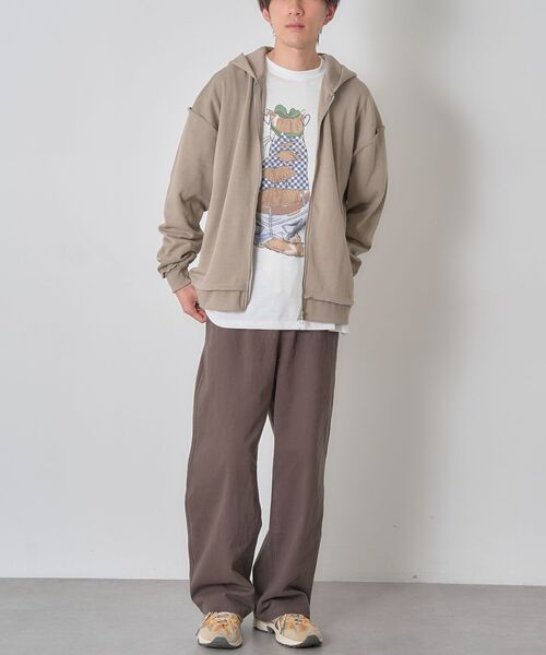 CRAFT STANDARD BOUTIQUE(クラフトスタンダードブティック)の「【ユニセックス】ダブルフェイスカットオフZIPパーカー(カーディガン/ボレロ・レディース・ベージュ/グレー/ブラック・L/M/S)」の14枚目の写真