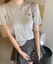 LAC-VERT | ケーブル編みハート刺繍半袖ニット(ニット/セーター)