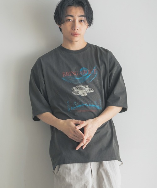 LOWRYS FARM(ローリーズファーム)の「USEDライクプリントTシャツ 324955(Tシャツ/カットソー・メンズ・ブラック系その他/グレー/ブラック/チャコールグレー・MEDIUM/LARGE)」の8枚目の写真