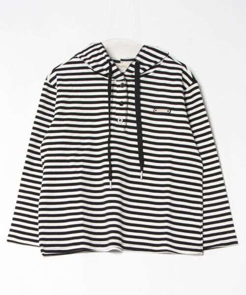 aimoha（アイモハ）の「ボーダーボタンパーカー（パーカー・レディース・グレー/ブラック/チョコ/ベージュ/ネイビー・FREE）」の21枚目の写真