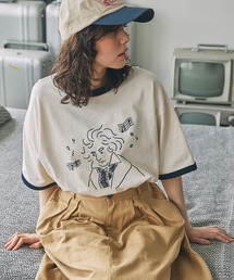 手書き風 偉人イラスト 半袖 リンガーTシャツ