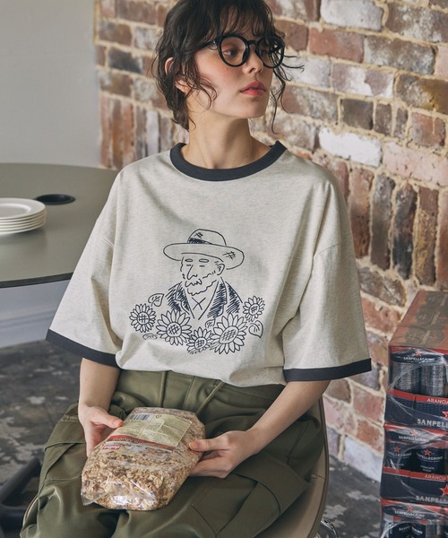 手書き風 偉人イラスト 半袖 リンガーTシャツ MONO-MART LADY'S│MONO