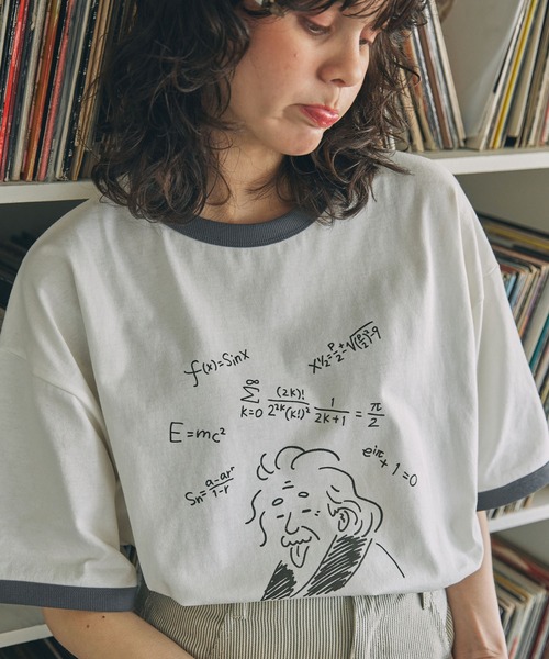 MONO-MART LADY'S(モノマートレディース)の「手書き風 偉人イラスト 半袖 リンガーTシャツ(Tシャツ/カットソー・レディース・チャコールグレー/スミクロ/ネイビー/ブラック系・FREE)」の6枚目の写真