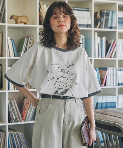 MONO-MART LADY'S(モノマートレディース)の「手書き風 偉人イラスト 半袖 リンガーTシャツ(Tシャツ/カットソー・レディース・チャコールグレー/スミクロ/ネイビー/ブラック系・FREE)」の8枚目の写真