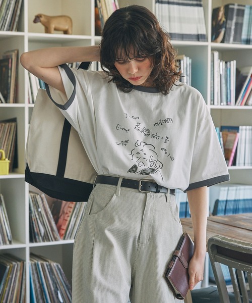 手書き風 偉人イラスト 半袖 リンガーTシャツ MONO-MART LADY'S│MONO