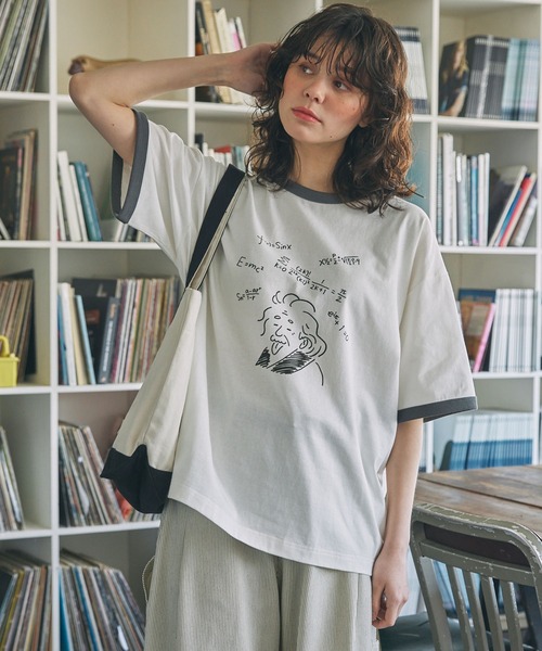 手書き風 偉人イラスト 半袖 リンガーTシャツ MONO-MART LADY'S│MONO