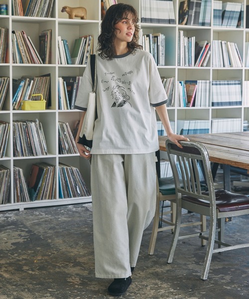 手書き風 偉人イラスト 半袖 リンガーTシャツ MONO-MART LADY'S│MONO