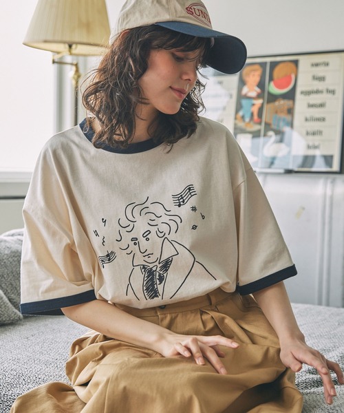 セール】手書き風 偉人イラスト 半袖 リンガーTシャツ（Tシャツ