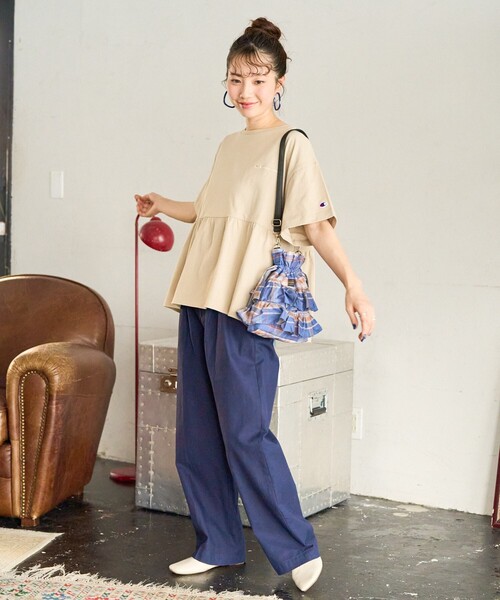 フリークスストア　チャンピオン　別注　フリル切り替えチュニック セール】限定展開 Champion × FREAK'S STORE/チャンピオン 別注