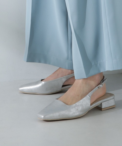 NANO universe(ナノユニバース)の「スリングバックスクエアトゥパンプス(パンプス・レディース・ブラック/シルバー・36/37/38)」の1枚目の写真