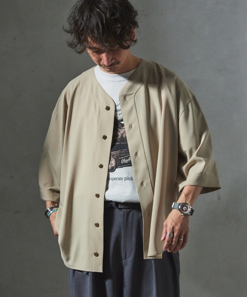 JOURNAL STANDARD relume(ジャーナルスタンダード レリューム)の「【ZOZO限定】ジェシーツイル ベースボールシャツ(シャツ/ブラウス・メンズ・ベージュ/ダークカーキ/ライトグレー/ブラック・XS/S/M/L/XL)」の3枚目の写真
