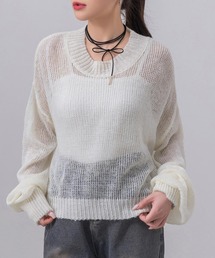 DAY CLOSET | レディース 長袖ドロップバルーンスリーブモヘヤタッチシアーリブニットトップス(ニット/セーター)