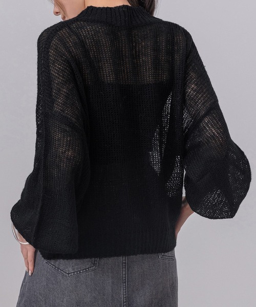 DAY CLOSET(デイ クローゼット)の「レディース 長袖ドロップバルーンスリーブモヘヤタッチシアーリブニットトップス(ニット/セーター・レディース・アイボリー/ブラック/グレー・FREE)」の12枚目の写真