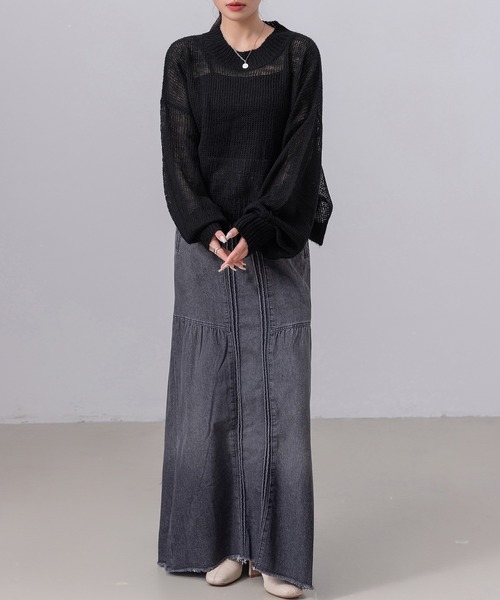 DAY CLOSET(デイ クローゼット)の「レディース 長袖ドロップバルーンスリーブモヘヤタッチシアーリブニットトップス(ニット/セーター・レディース・アイボリー/ブラック/グレー・FREE)」の14枚目の写真