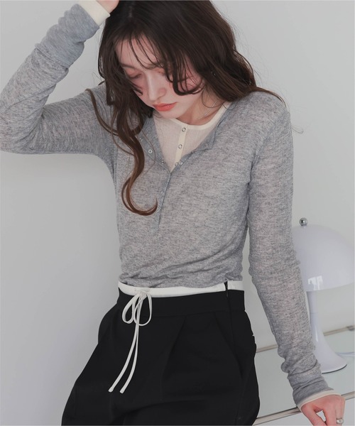 シアーテレコヘンリーネックトップス（Tシャツ/カットソー）｜titivate