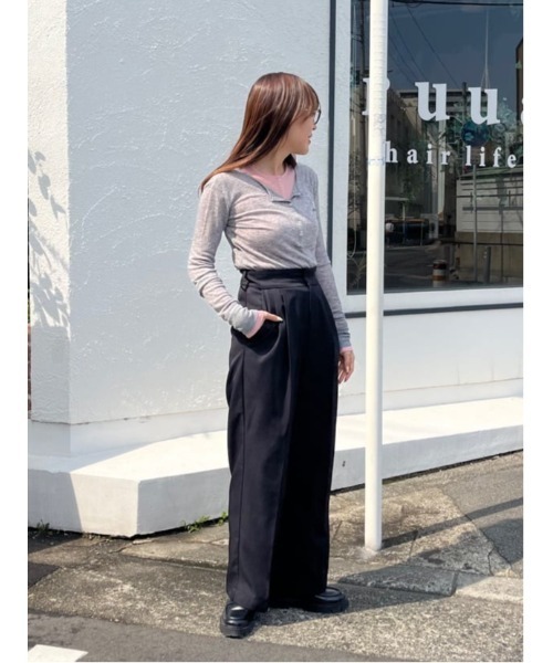 titivate(ティティベイト)の「シアーテレコヘンリーネックトップス(Tシャツ/カットソー・レディース・ピンク/ブラック/アイボリー/杢グレー/ブラウン/ライトブルー/イエロー/ネイビー・M)」の9枚目の写真