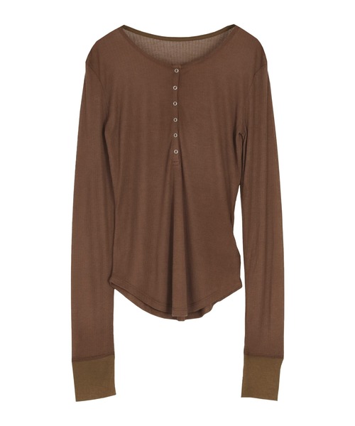 titivate(ティティベイト)の「シアーテレコヘンリーネックトップス(Tシャツ/カットソー・レディース・ピンク/ブラック/アイボリー/杢グレー/ブラウン/ライトブルー/イエロー/ネイビー・M)」の13枚目の写真