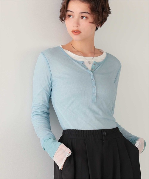 titivate(ティティベイト)の「シアーテレコヘンリーネックトップス(Tシャツ/カットソー・レディース・ピンク/ブラック/アイボリー/杢グレー/ブラウン/ライトブルー/イエロー/ネイビー・M)」の18枚目の写真