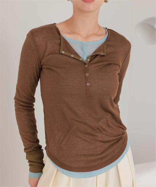 titivate(ティティベイト)の「シアーテレコヘンリーネックトップス(Tシャツ/カットソー・レディース・ピンク/ブラック/アイボリー/杢グレー/ブラウン/ライトブルー/イエロー/ネイビー・M)」の20枚目の写真