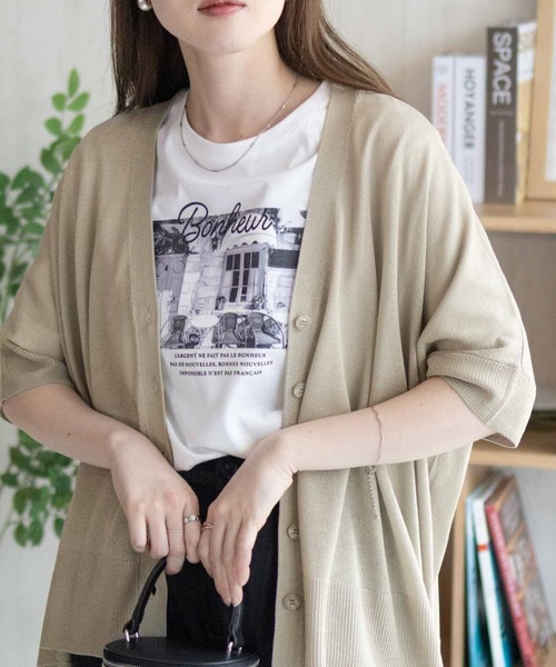 NAVY（ネイビー）の「nAvy  ポンチョシルエット5分袖Vネックカーディガン（カーディガン/ボレロ・レディース・グレイッシュベージュ/ブラック/ブラウン・M/L）」の3枚目の写真