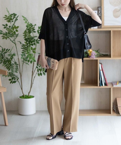 NAVY（ネイビー）の「nAvy  ポンチョシルエット5分袖Vネックカーディガン（カーディガン/ボレロ・レディース・グレイッシュベージュ/ブラック/ブラウン・M/L）」の4枚目の写真