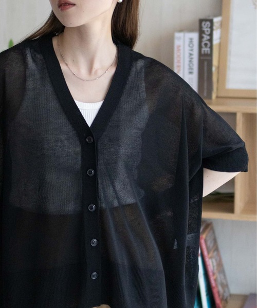 NAVY（ネイビー）の「nAvy  ポンチョシルエット5分袖Vネックカーディガン（カーディガン/ボレロ・レディース・グレイッシュベージュ/ブラック/ブラウン・M/L）」の9枚目の写真