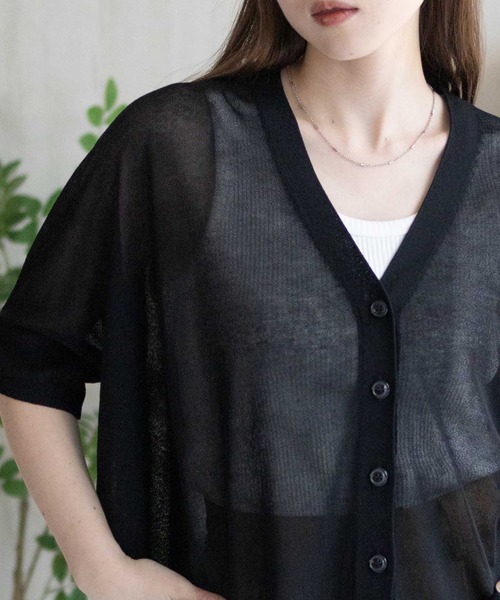 NAVY（ネイビー）の「nAvy  ポンチョシルエット5分袖Vネックカーディガン（カーディガン/ボレロ・レディース・グレイッシュベージュ/ブラック/ブラウン・M/L）」の8枚目の写真