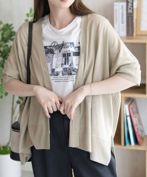 NAVY（ネイビー）の「nAvy  ポンチョシルエット5分袖Vネックカーディガン（カーディガン/ボレロ・レディース・グレイッシュベージュ/ブラック/ブラウン・M/L）」の15枚目の写真