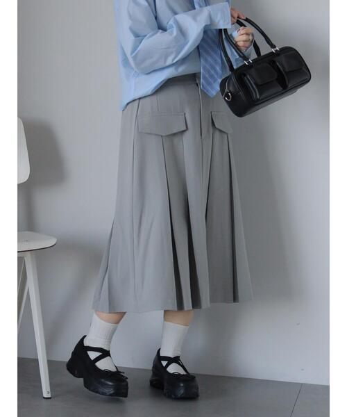 ehka sopo（エヘカソポ）の「ミディ丈プリーツスカート（スカート・レディース・グレー/ネイビー/サックスブルー・F）」の2枚目の写真