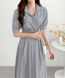 ストライプカシュクールワンピース